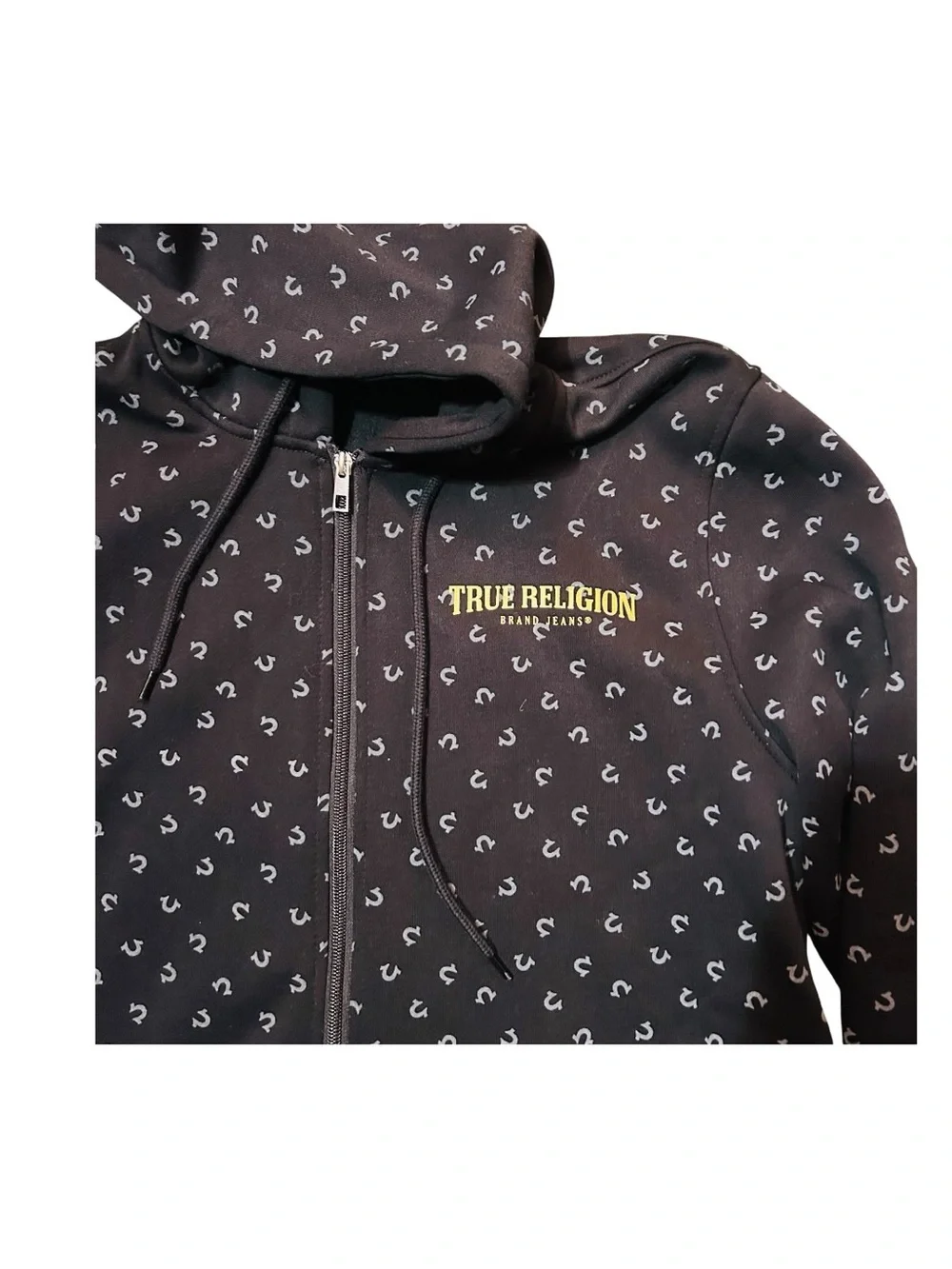 True Religion Black Zip-Up Hoodie Silver Logo Print